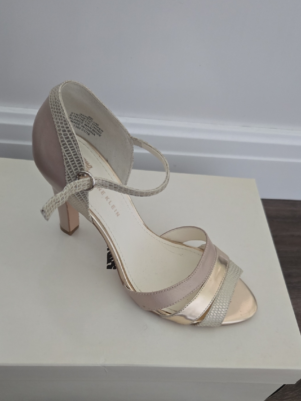 Anne Klein Neutral Metallic Strappy High Heel Sandal